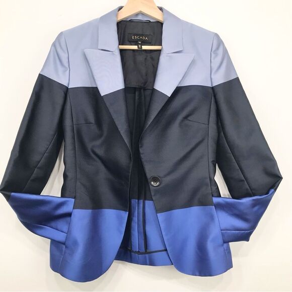 Escada Shades of Blue Striped Silk Blend Blazer Jacket - Picture 5 of 16